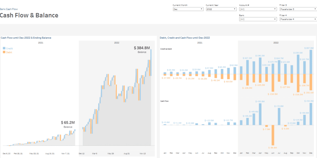 Cash Flow Dashboard Example - Corporate Finance - Bank Cash Flow